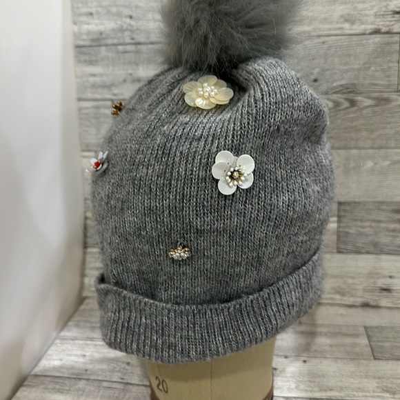 A new day gray embellished knitted winter beanie hat - Picture 3 of 5
